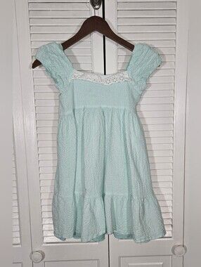 Janie & Jack Mint Green Ponte Seersucker Smocked Cap Sleeve Dress Sz 10